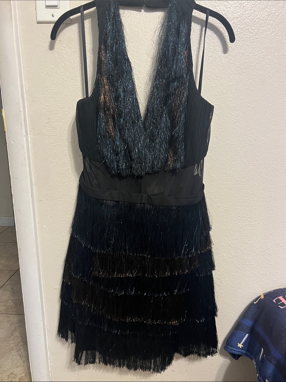 BCBGMaxazria Fringe Sparkle Brown and Blue Corset Party Dress size 16